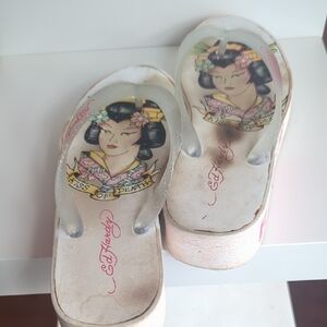 Ed Hardy Women's Sandals with Tattoo Art - Multicolor